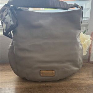 Marc by Marc Jacobs Gray Leather Shoulder Hobo with Gold Plaque and crossbody